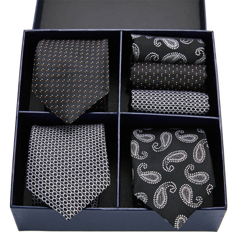 Set di 6 cravatte e fazzoletti da taschino con motivo Paisley bianco e nero da uomo, in scatola regalo - Bianco e nero - image 0