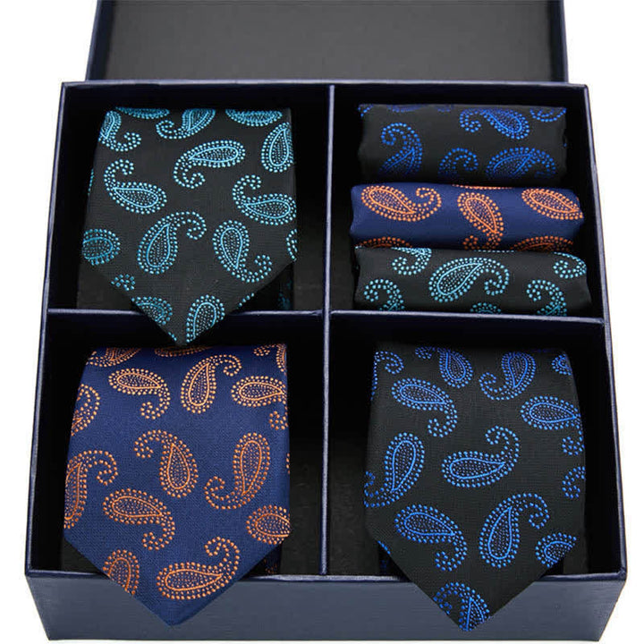 Set di 6 cravatte e fazzoletti da taschino con motivi Paisley verdi e blu navy da uomo, in scatola regalo - Verde e blu navy - image 0