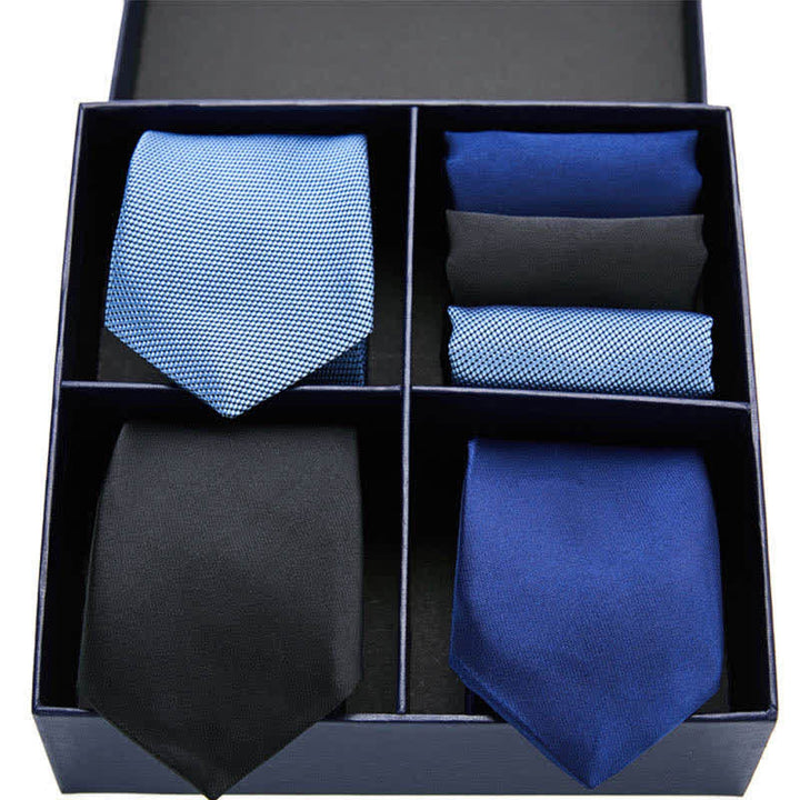 Set di 6 cravatte e fazzoletti da taschino da uomo blu e nero in confezione regalo - Blu, nero e blu navy - image 0