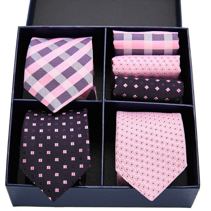 Set di 6 cravatte e fazzoletti da taschino a righe rosa e nere da uomo, in scatola regalo - Stile n. 1 - image 0