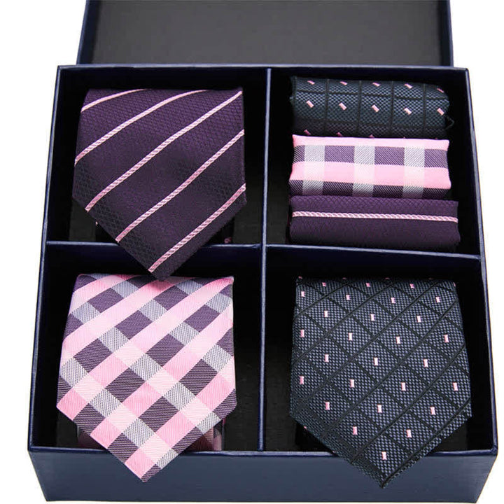 Set di 6 cravatte e fazzoletti da taschino a righe rosa e nere da uomo, in scatola regalo - Stile n. 2 - image 2