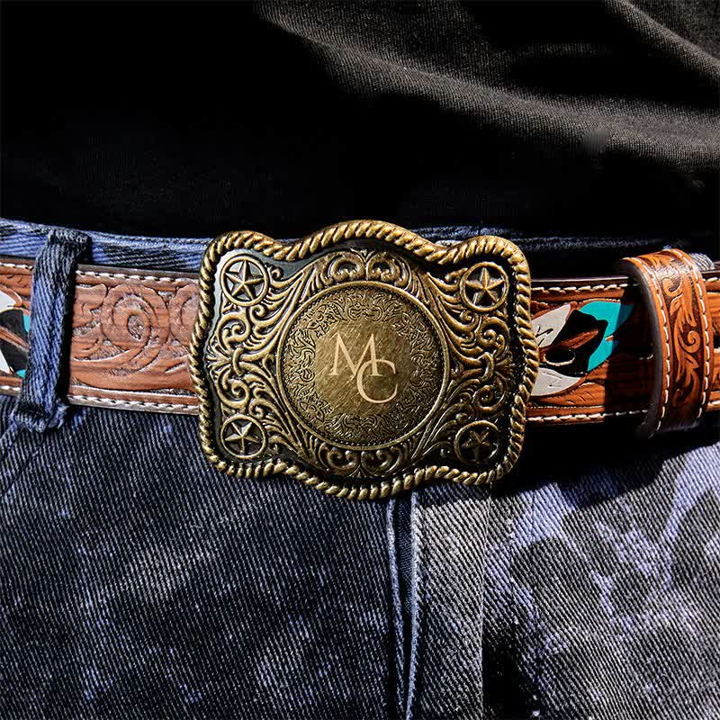 Cintura in pelle con fibbia western intagliata fai da te con monogramma personalizzato - image 1