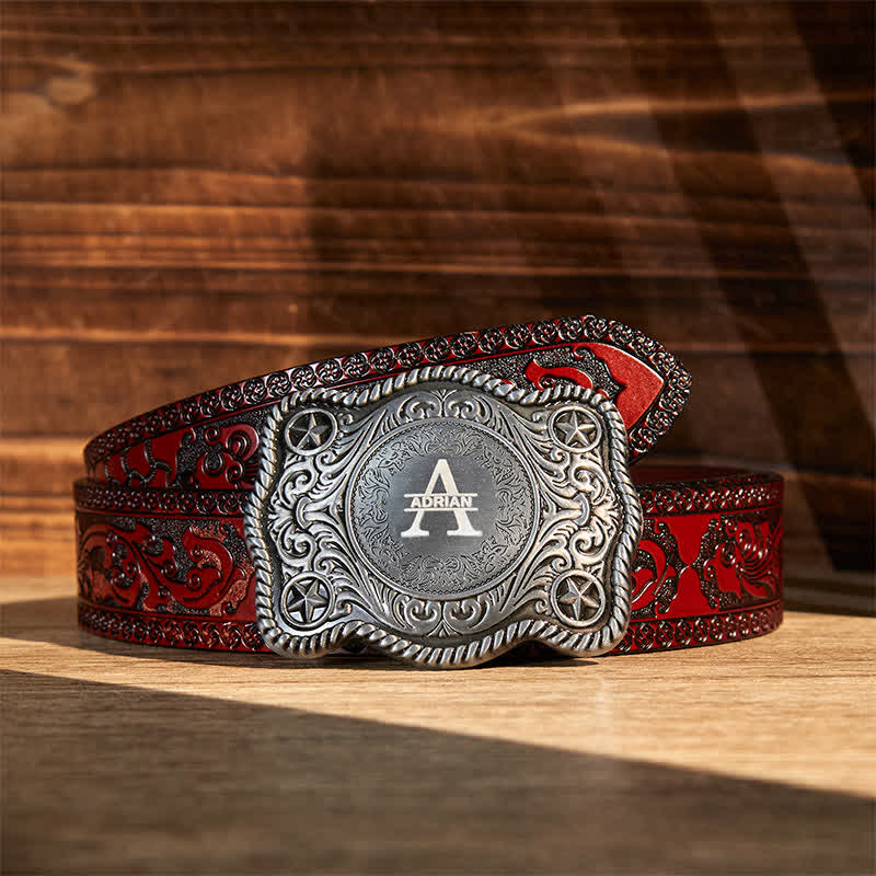 Cintura in pelle con fibbia western intagliata fai da te con monogramma personalizzato - Argento - Cintura marrone intagliata - 42 - image 19