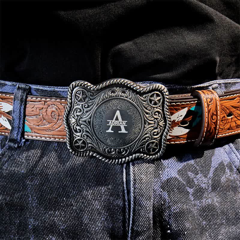 Cintura in pelle con fibbia western intagliata fai da te con monogramma personalizzato - image 12