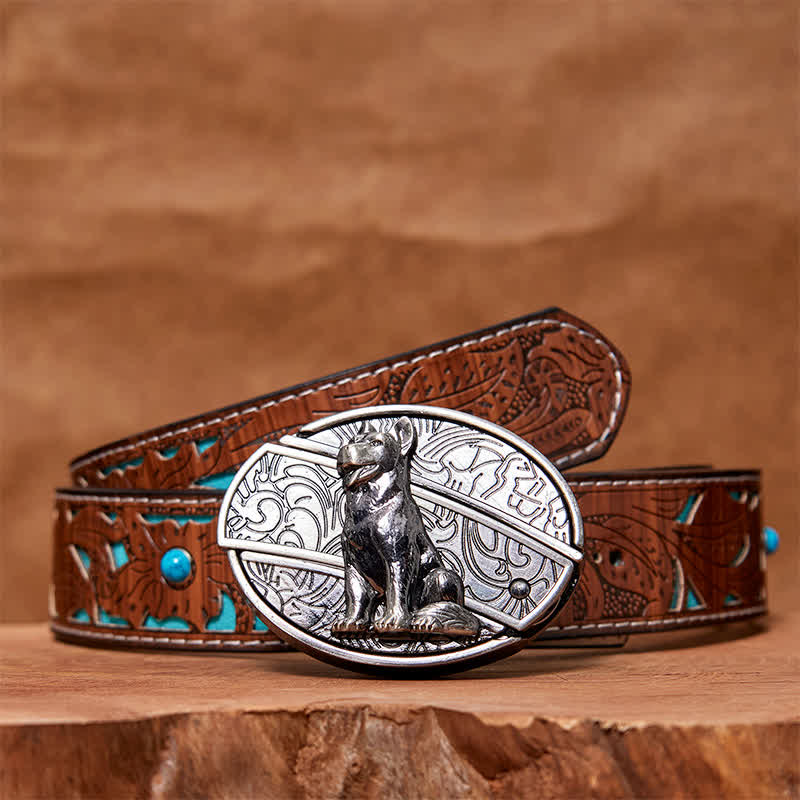 Cintura in pelle con coltello pieghevole nascosto fai da te Loyal Dog da uomo - Cane fedele - Cintura intagliata turchese - 42 - image 6
