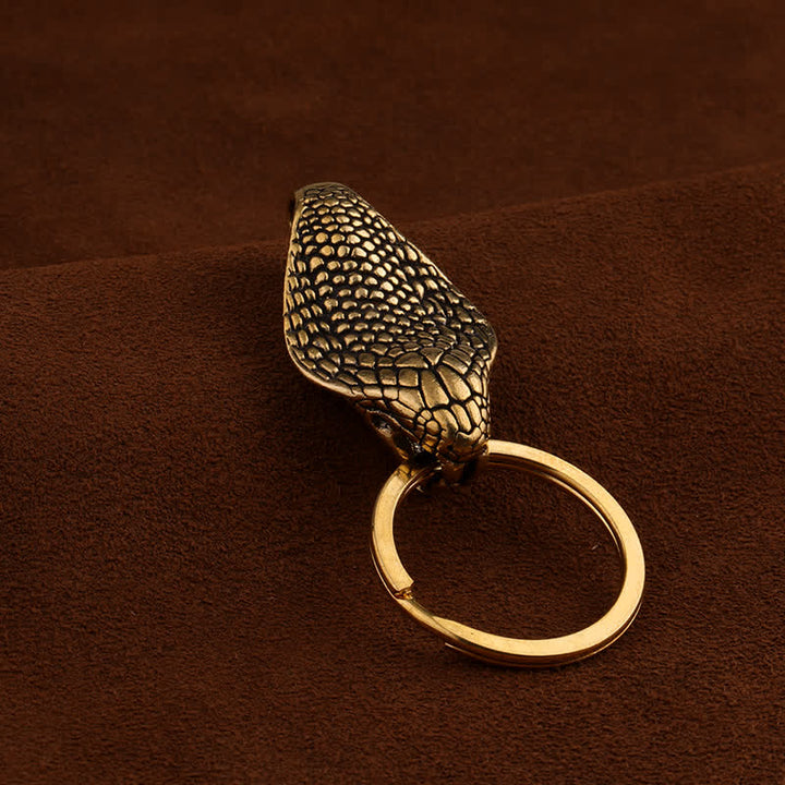 Portachiavi con clip da cintura in ottone massiccio raffigurante una testa di serpente - image 1