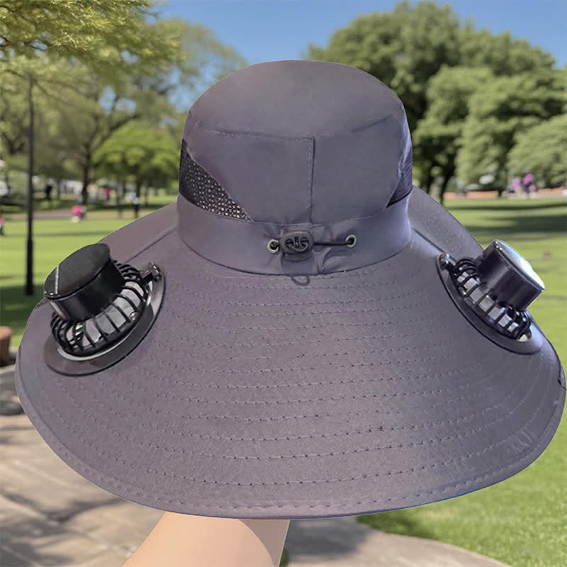 Cappello da pescatore estivo con doppi ventilatori ad energia solare - Grigio scuro - Regolabile (21 5/8"-23 5/8") - image 3