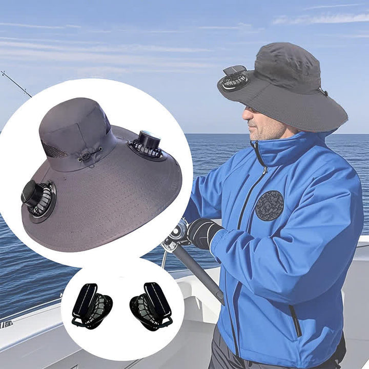 Cappello da pescatore estivo con doppi ventilatori ad energia solare - image 1