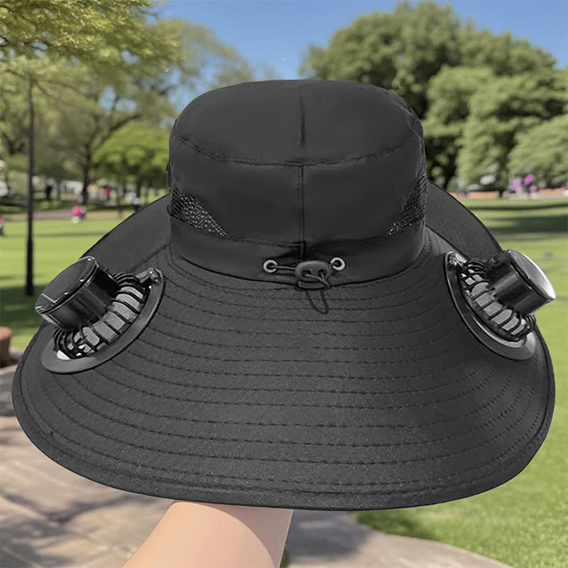 Cappello da pescatore estivo con doppi ventilatori ad energia solare - Nero - Regolabile (21 5/8"-23 5/8") - image 6