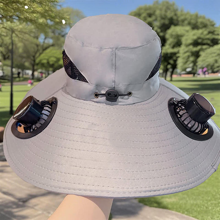 Cappello da pescatore estivo con doppi ventilatori ad energia solare - Grigio chiaro - Regolabile (21 5/8"-23 5/8") - image 4