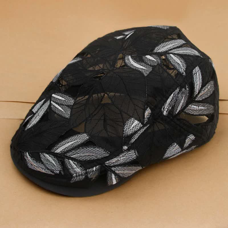 Cappello basco da donna con ricamo a foglie e rete traforata - image 2