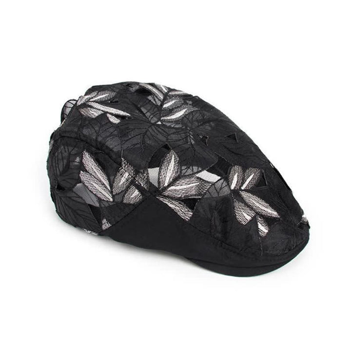 Cappello basco da donna con ricamo a foglie e rete traforata - image 3