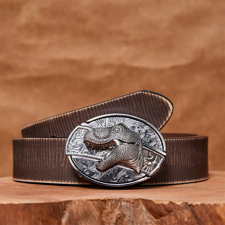 Cintura in pelle con coltello pieghevole nascosto a forma di dinosauro fai da te da uomo - Dinosauro - Cintura marrone anticata - 42 - image 8