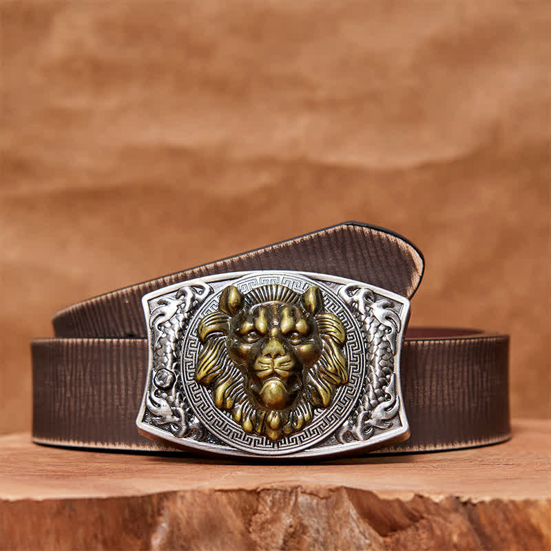 Cintura in pelle con coltello pieghevole nascosto con leone d'oro fai da te da uomo - Leone - Cintura marrone anticata - 42 - image 7