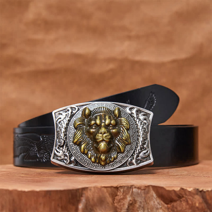 Cintura in pelle con coltello pieghevole nascosto con leone d'oro fai da te da uomo - Leone - Cintura con aquila in rilievo nera - 42 - image 4