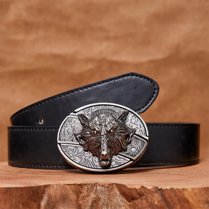 Cintura in pelle con coltello pieghevole nascosto a forma di testa di lupo fai da te da uomo - Testa di lupo - Cintura in PU nera (40) - 42 - image 4