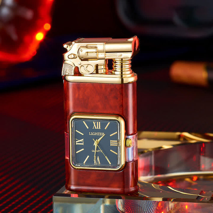 Accendino a butano a doppia fiamma ricaricabile Guns Design con orologio - Modello in legno rosso - image 10