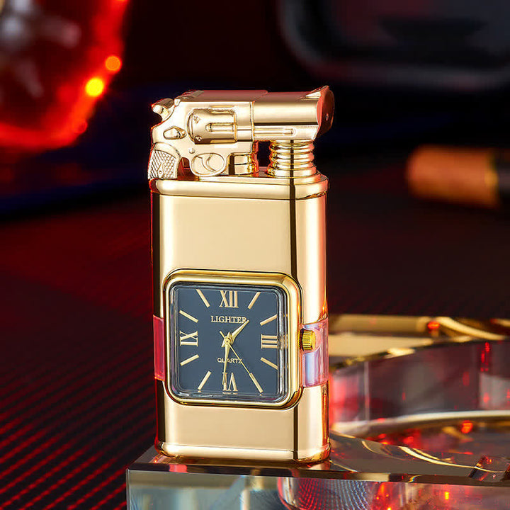 Accendino a butano a doppia fiamma ricaricabile Guns Design con orologio - Oro - image 9