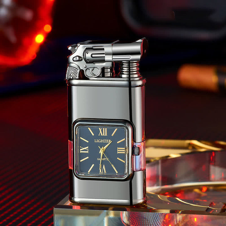 Accendino a butano a doppia fiamma ricaricabile Guns Design con orologio - Nero - image 0
