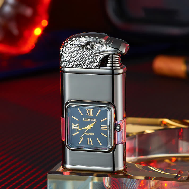 Accendino a butano ricaricabile a doppia fiamma con design a testa d'aquila e orologio - Nero - image 0