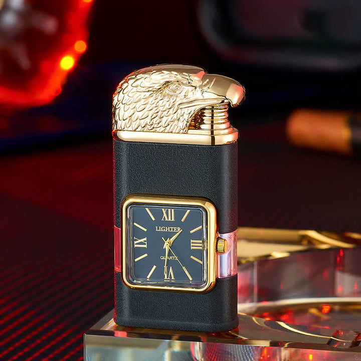 Accendino a butano ricaricabile a doppia fiamma con design a testa d'aquila e orologio - Nero opaco - image 5