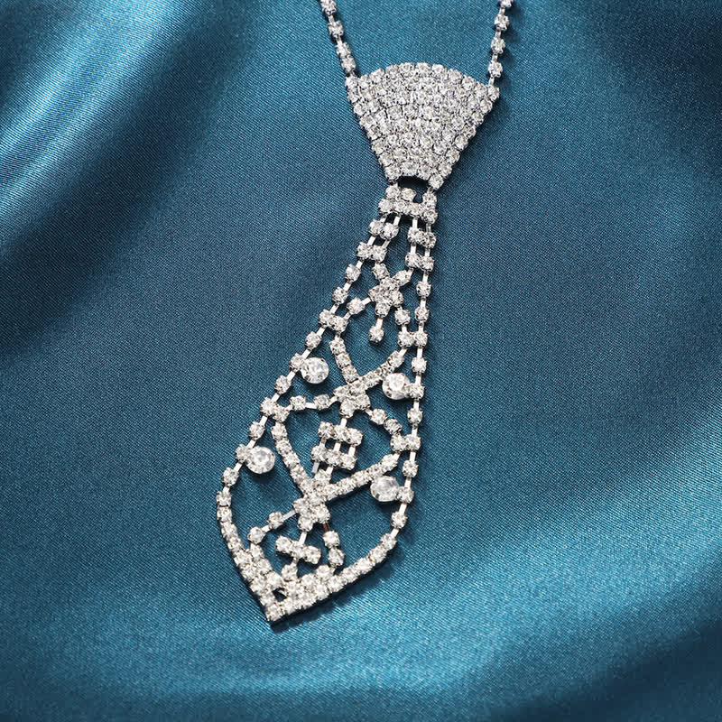 Collana con cravatta creativa con strass di cristallo per feste - Argento - image 0