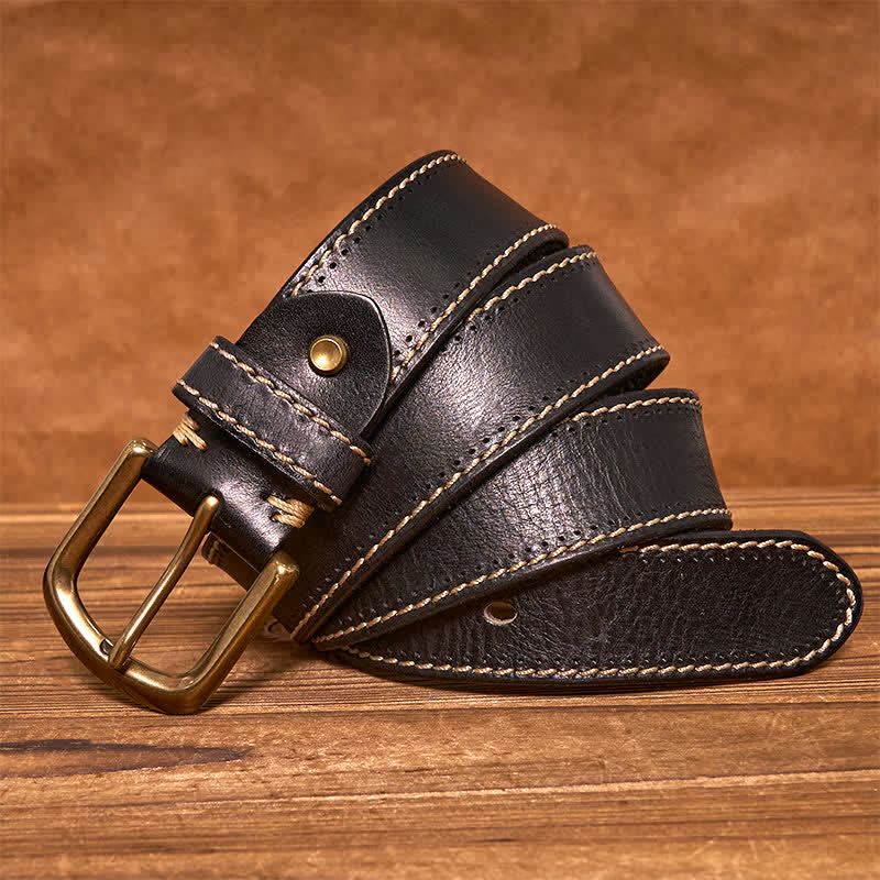 Cintura in pelle di vacchetta cucita di lusso da uomo - image 7