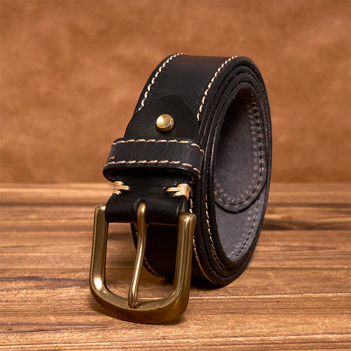 Cintura in pelle di vacchetta cucita di lusso da uomo - Nero - 44 - image 6