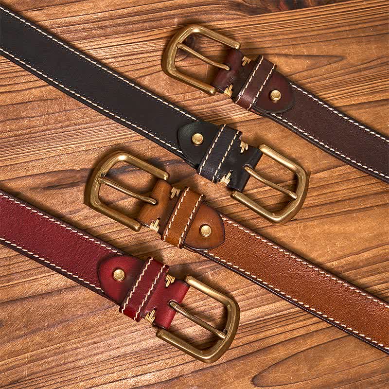 Cintura in pelle di vacchetta cucita di lusso da uomo - image 1