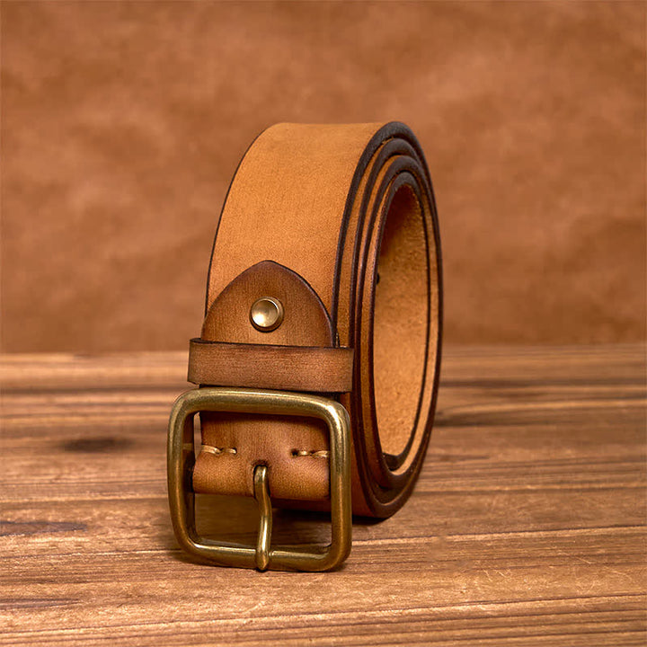 Cintura in pelle con fibbia quadrata in ottone vintage semplice ed elegante - image 3