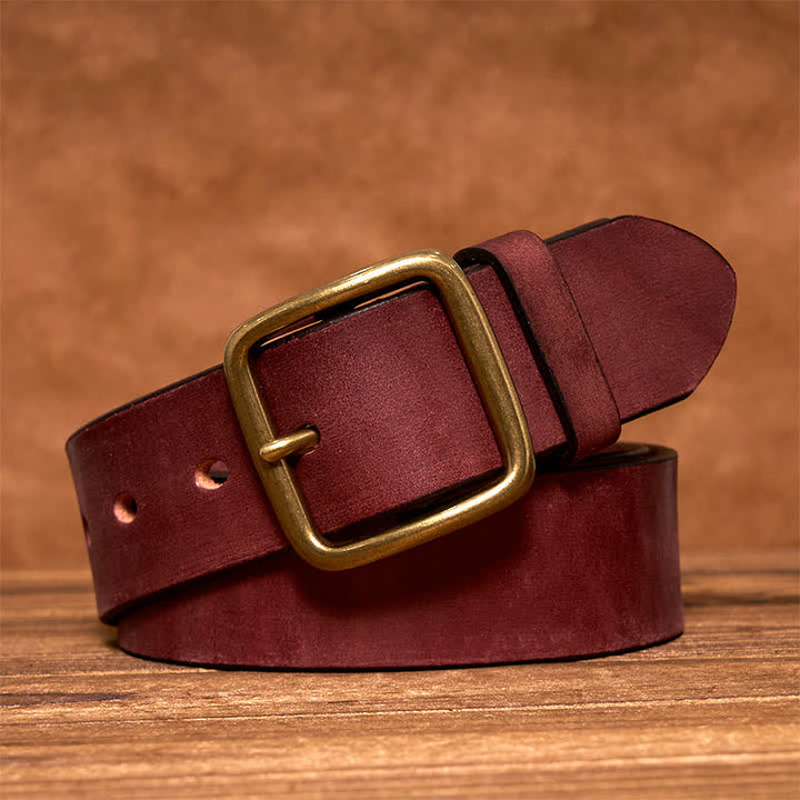 Cintura in pelle con fibbia quadrata in ottone vintage semplice ed elegante - Rosso scuro - 44 - image 13