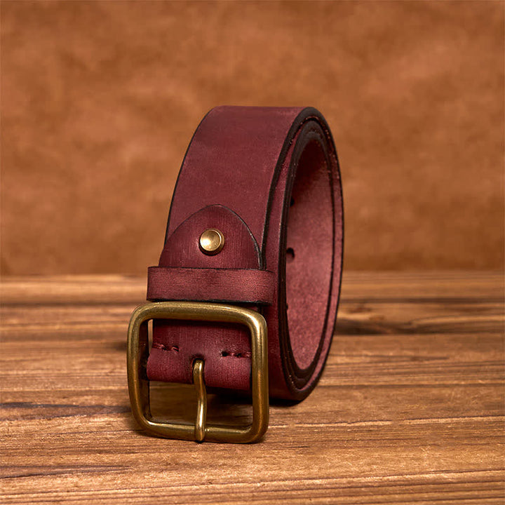 Cintura in pelle con fibbia quadrata in ottone vintage semplice ed elegante - image 14