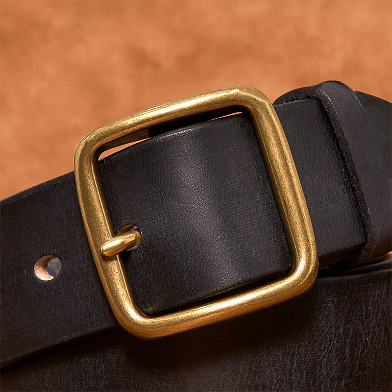 Cintura in pelle con fibbia quadrata in ottone vintage semplice ed elegante - image 11