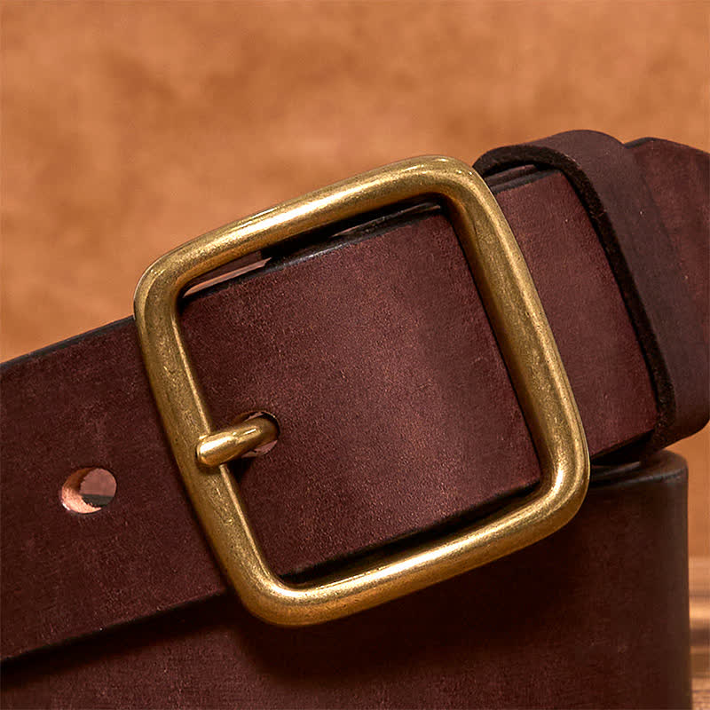 Cintura in pelle con fibbia quadrata in ottone vintage semplice ed elegante - image 7