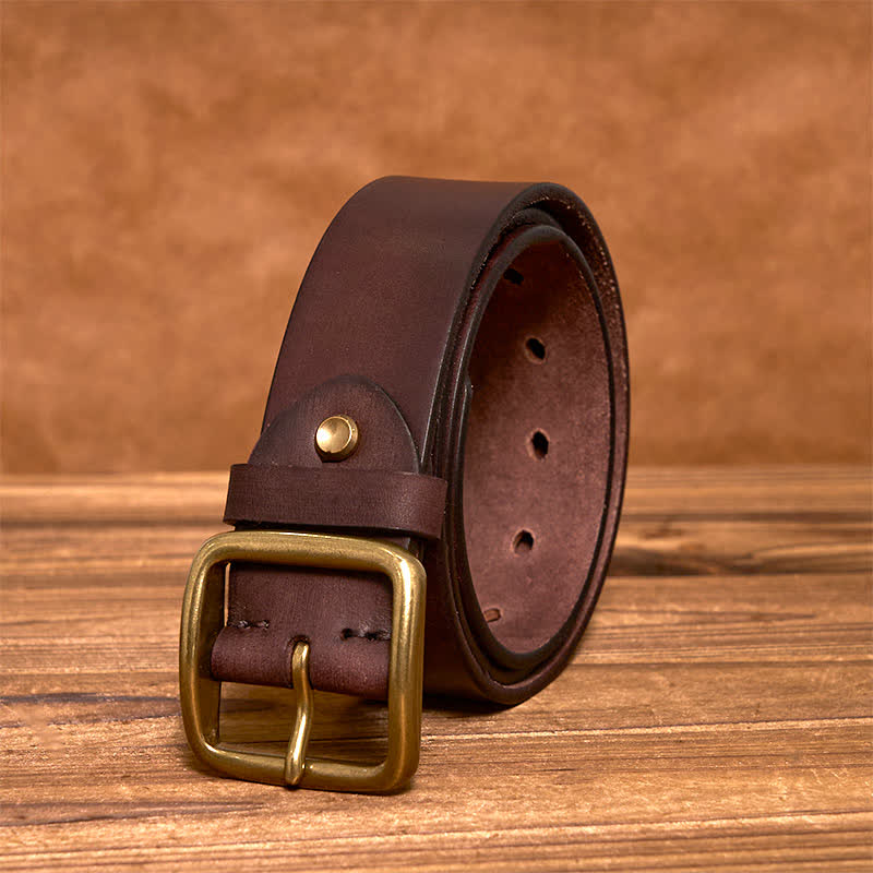 Cintura in pelle con fibbia quadrata in ottone vintage semplice ed elegante - image 6