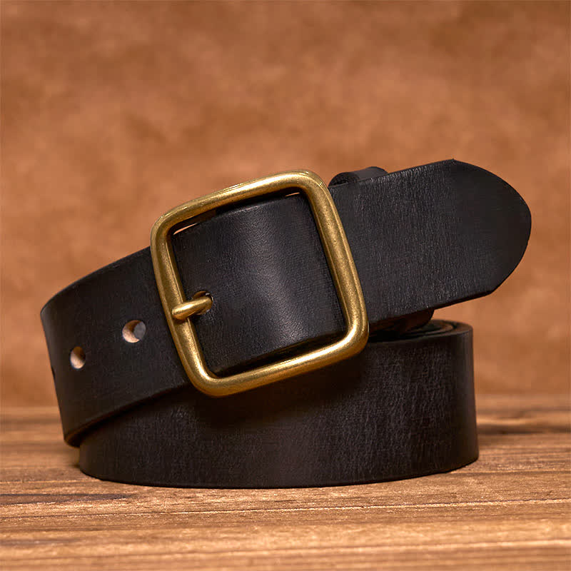 Cintura in pelle con fibbia quadrata in ottone vintage semplice ed elegante - Nero - 44 - image 9