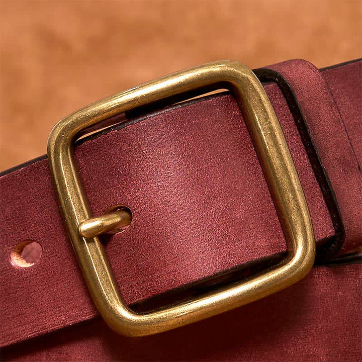 Cintura in pelle con fibbia quadrata in ottone vintage semplice ed elegante - image 15