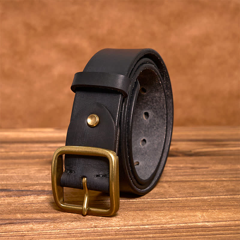 Cintura in pelle con fibbia quadrata in ottone vintage semplice ed elegante - image 10
