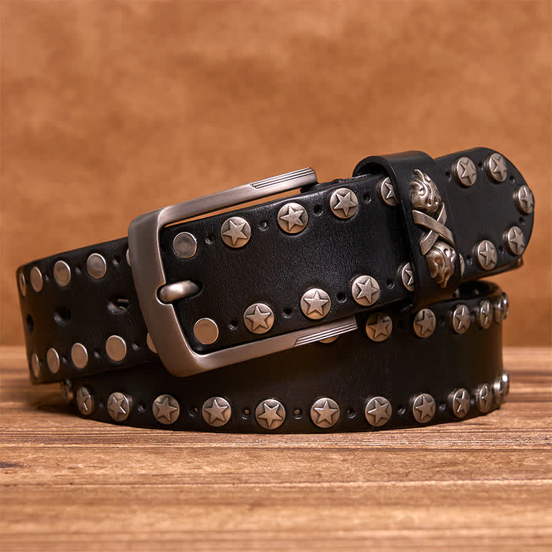 Cintura in pelle fatta a mano con borchie punk biker - Nero - 42 - image 5