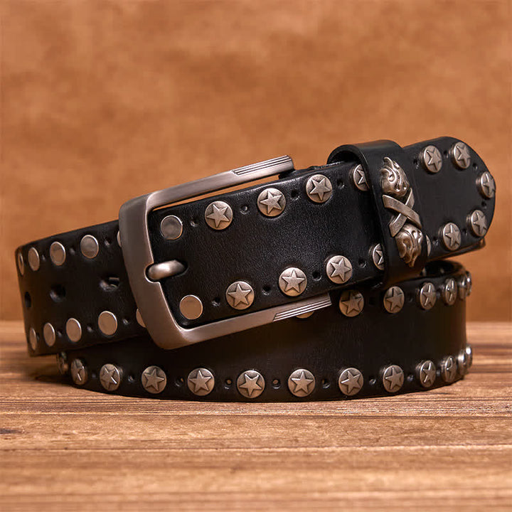 Cintura in pelle fatta a mano con borchie punk biker - Nero - 42 - image 5