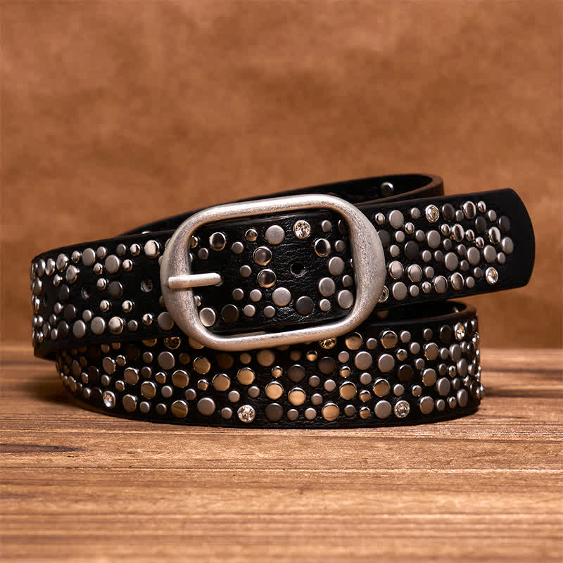 Cintura in pelle con borchie rotonde asimmetriche punk - Nero - 40 - image 0