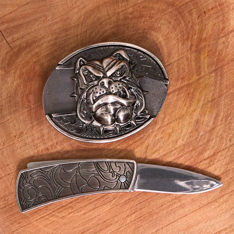 Cintura in pelle con coltello pieghevole nascosto "Fierce Dog" fai da te da uomo - image 1