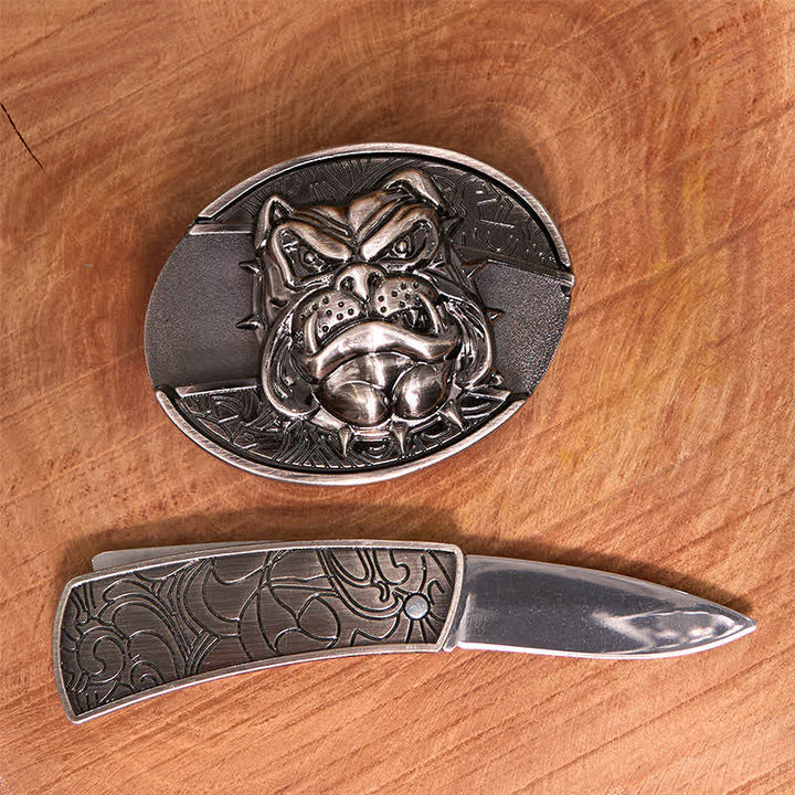 Cintura in pelle con coltello pieghevole nascosto "Fierce Dog" fai da te da uomo - image 1