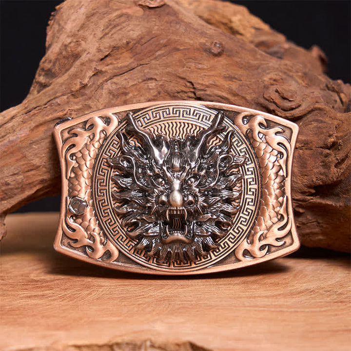Cintura in pelle con coltello pieghevole nascosto fai da te in bronzo rosso drago da uomo - Testa di drago - Senza cintura - Cintura non inclusa - image 0