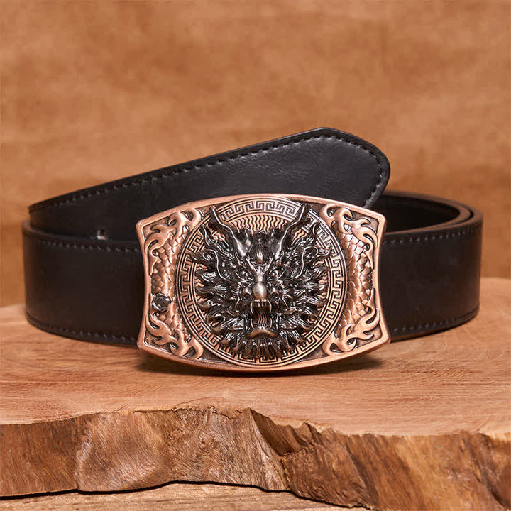 Cintura in pelle con coltello pieghevole nascosto fai da te in bronzo rosso drago da uomo - Testa di drago - Cintura in PU nera - 42 - image 4