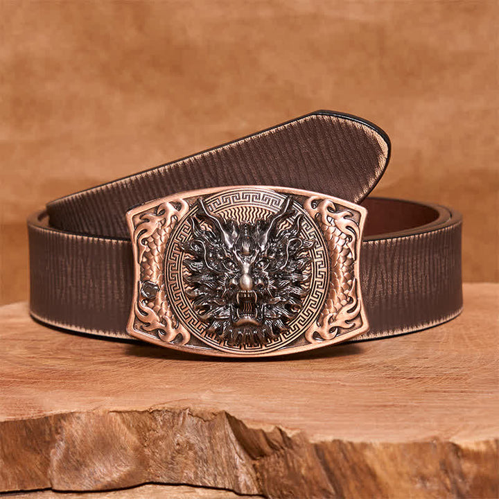 Cintura in pelle con coltello pieghevole nascosto fai da te in bronzo rosso drago da uomo - Testa di drago - Cintura marrone anticata - 42 - image 8
