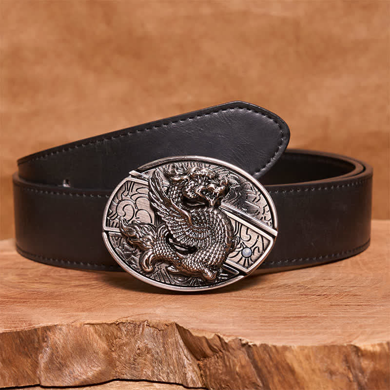 Cintura in pelle con coltello pieghevole nascosto Flying Dragon fai da te da uomo - Drago volante - Cintura in PU nera (40) - 42 - image 4