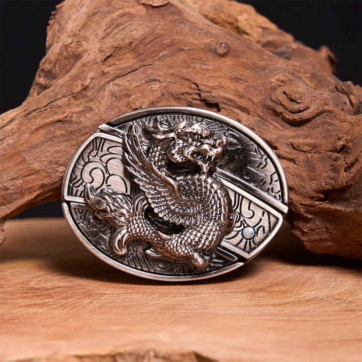 Cintura in pelle con coltello pieghevole nascosto Flying Dragon fai da te da uomo - Drago volante - Senza cintura - Cintura non inclusa - image 0