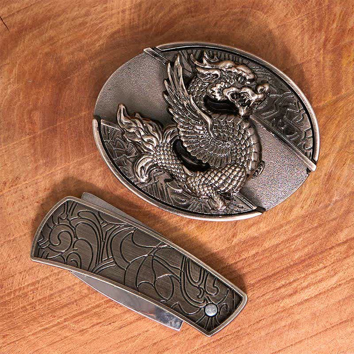 Cintura in pelle con coltello pieghevole nascosto Flying Dragon fai da te da uomo - image 2