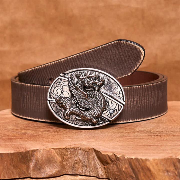 Cintura in pelle con coltello pieghevole nascosto Flying Dragon fai da te da uomo - Drago volante - Cintura marrone anticata - 42 - image 8